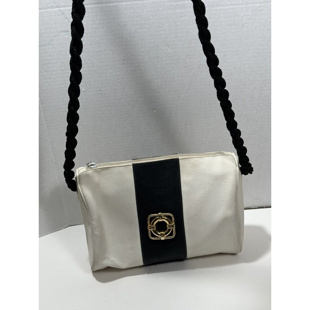 RODO Italy Leather Shoulder Bag Golden Logo White Black Strap *Zip Holder Flaw